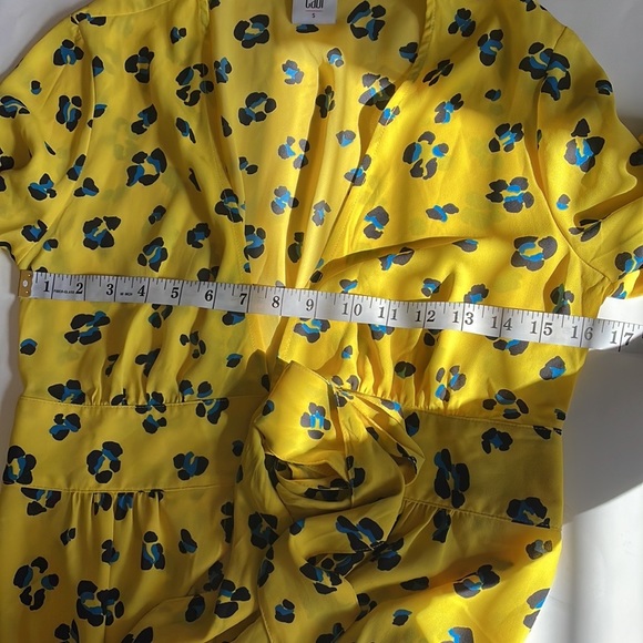 cabi sunny yellow printed tie front long sleeve blouse cover top size S/P - Picture 7 of 8